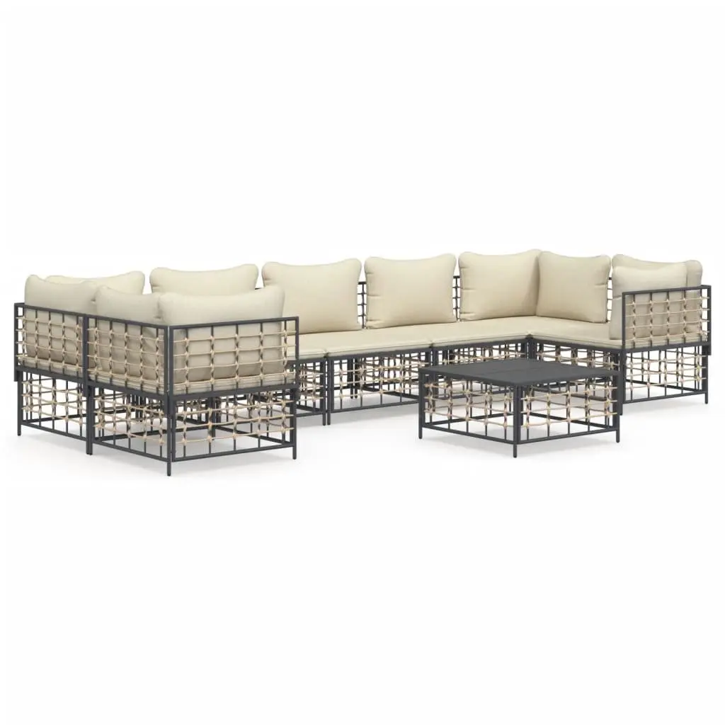 8 Piece Garden Lounge Set Modular Weather-Resistant Poly Rattan with Cushions Anthracite Steel Frame