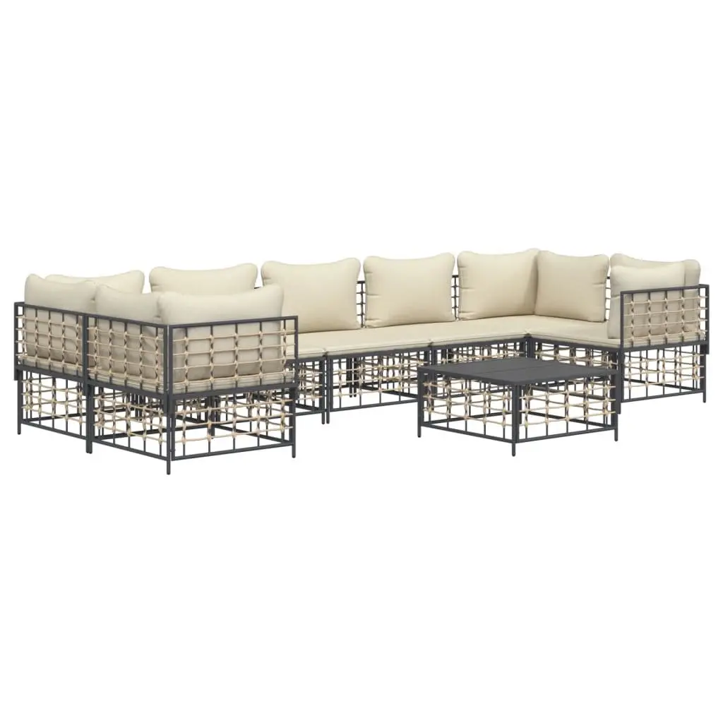 8 Piece Garden Lounge Set Modular Weather-Resistant Poly Rattan with Cushions Anthracite Steel Frame