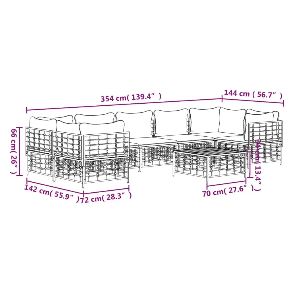 8 Piece Garden Lounge Set Modular Weather-Resistant Poly Rattan with Cushions Anthracite Steel Frame