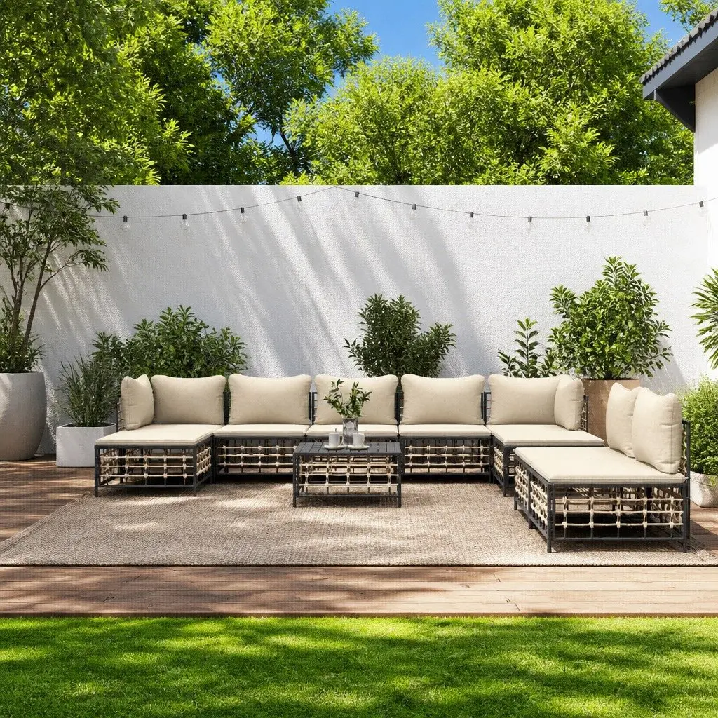 Garden Lounge Set Poly Rattan 10 Piece Modular Sofa Anthracite with Cushions