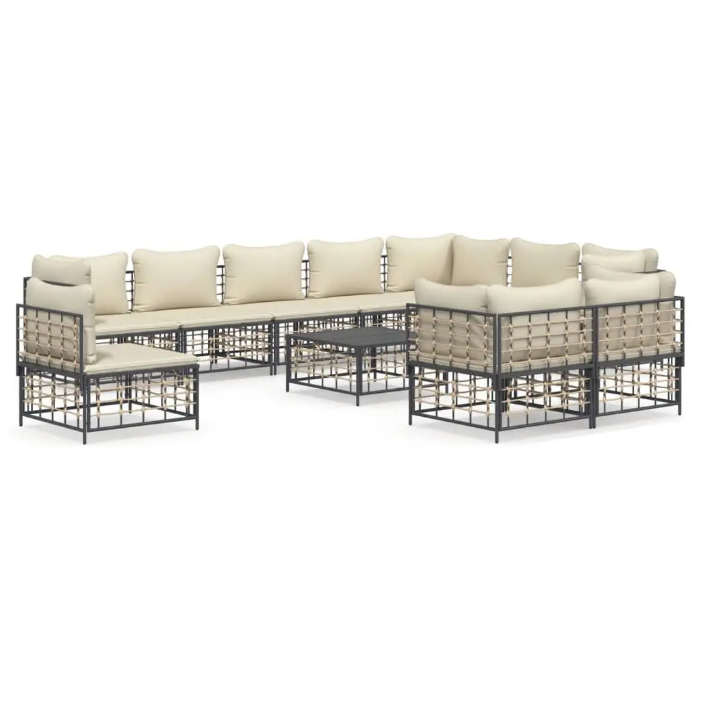 11 Piece Outdoor Lounge Set Poly Rattan Sofa with Cushions Anthracite