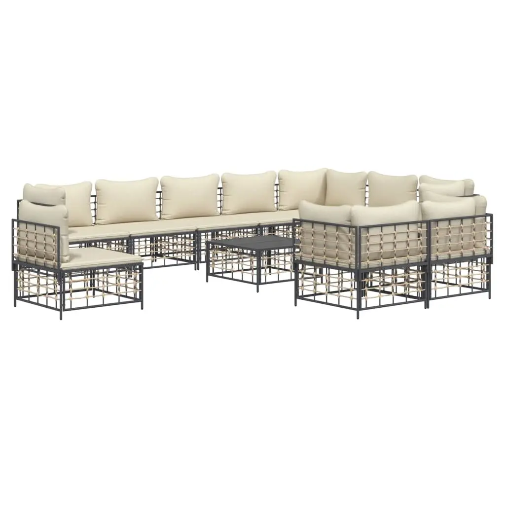 11 Piece Outdoor Lounge Set Poly Rattan Sofa with Cushions Anthracite