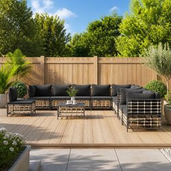 Outdoor Lounge Set 11 Piece Garden Sofa with Cushions Anthracite Poly Rattan