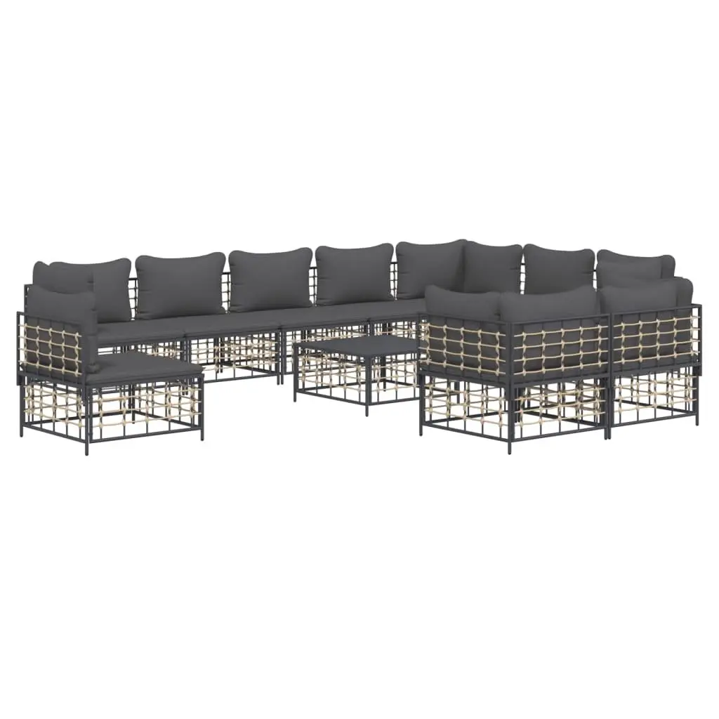Outdoor Lounge Set 11 Piece Poly Rattan Anthracite Steel Frame with Cushions