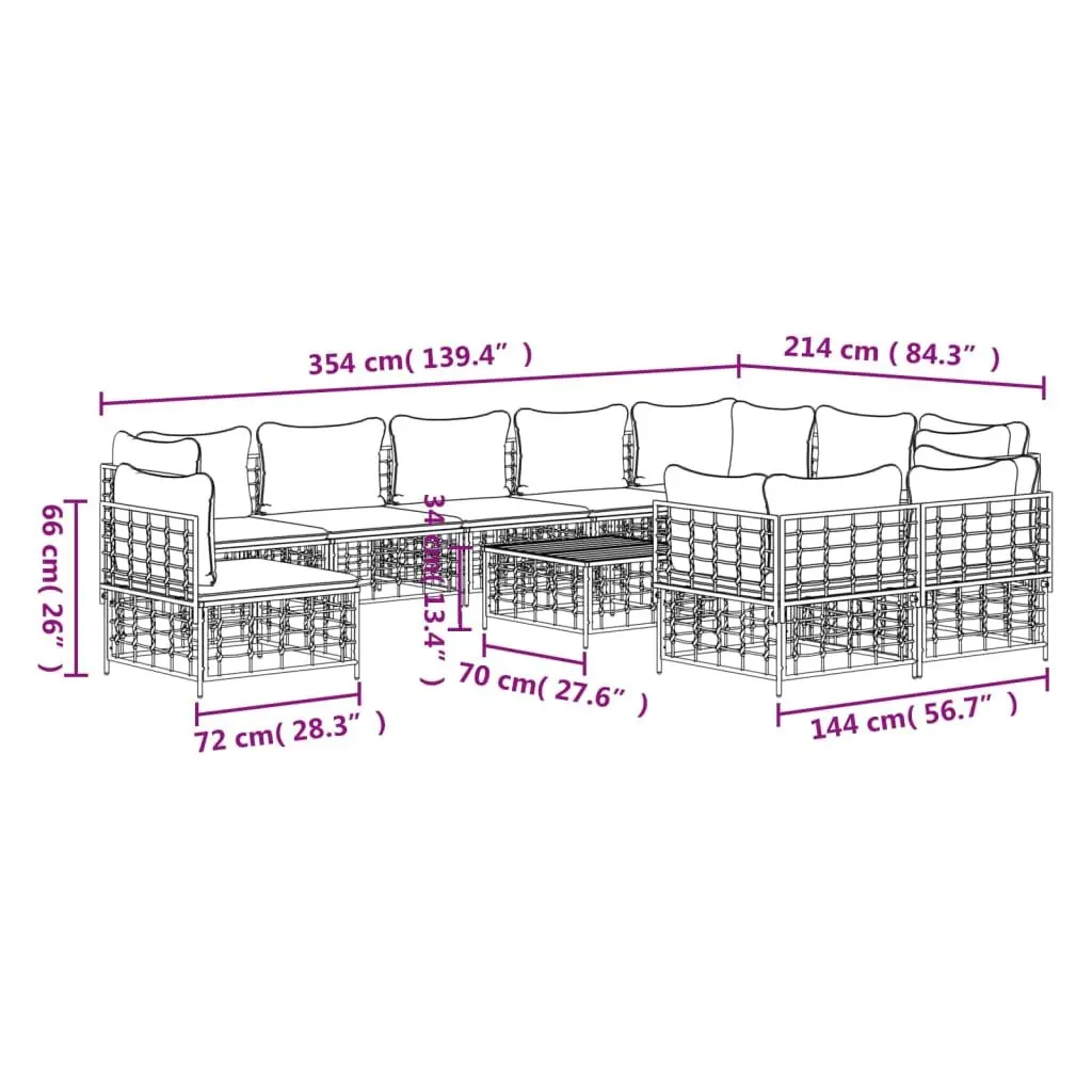 Outdoor Lounge Set 11 Piece Poly Rattan Anthracite Steel Frame with Cushions