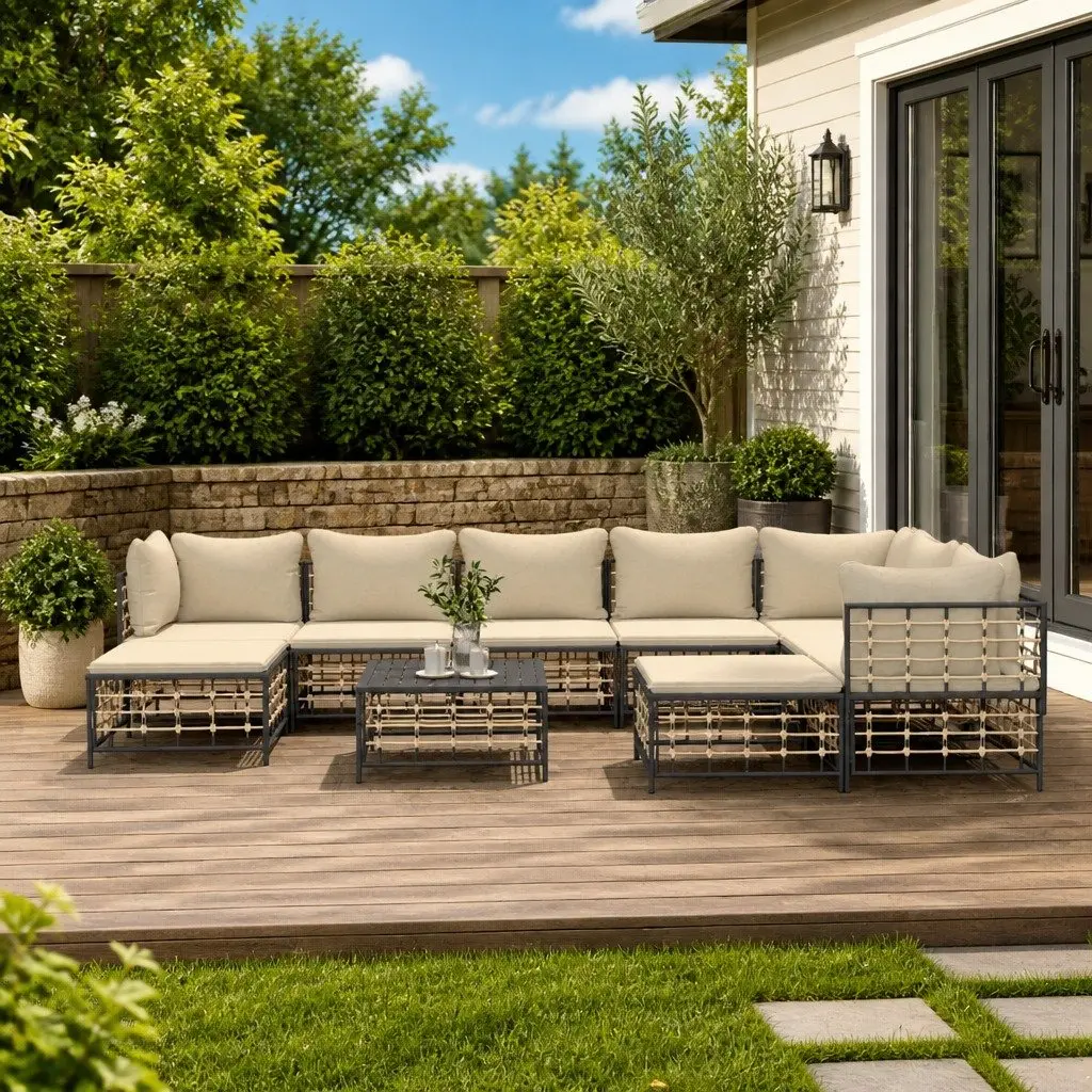 Garden Lounge Set 10 Piece Poly Rattan Outdoor Furniture with Cushions