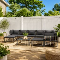 Outdoor Garden Lounge Set 10 Piece Poly Rattan Anthracite with Cushions Sofa