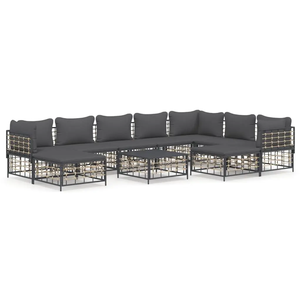 Garden Lounge Set Poly Rattan 10 Piece Modular Anthracite Outdoor Furniture with Cushions