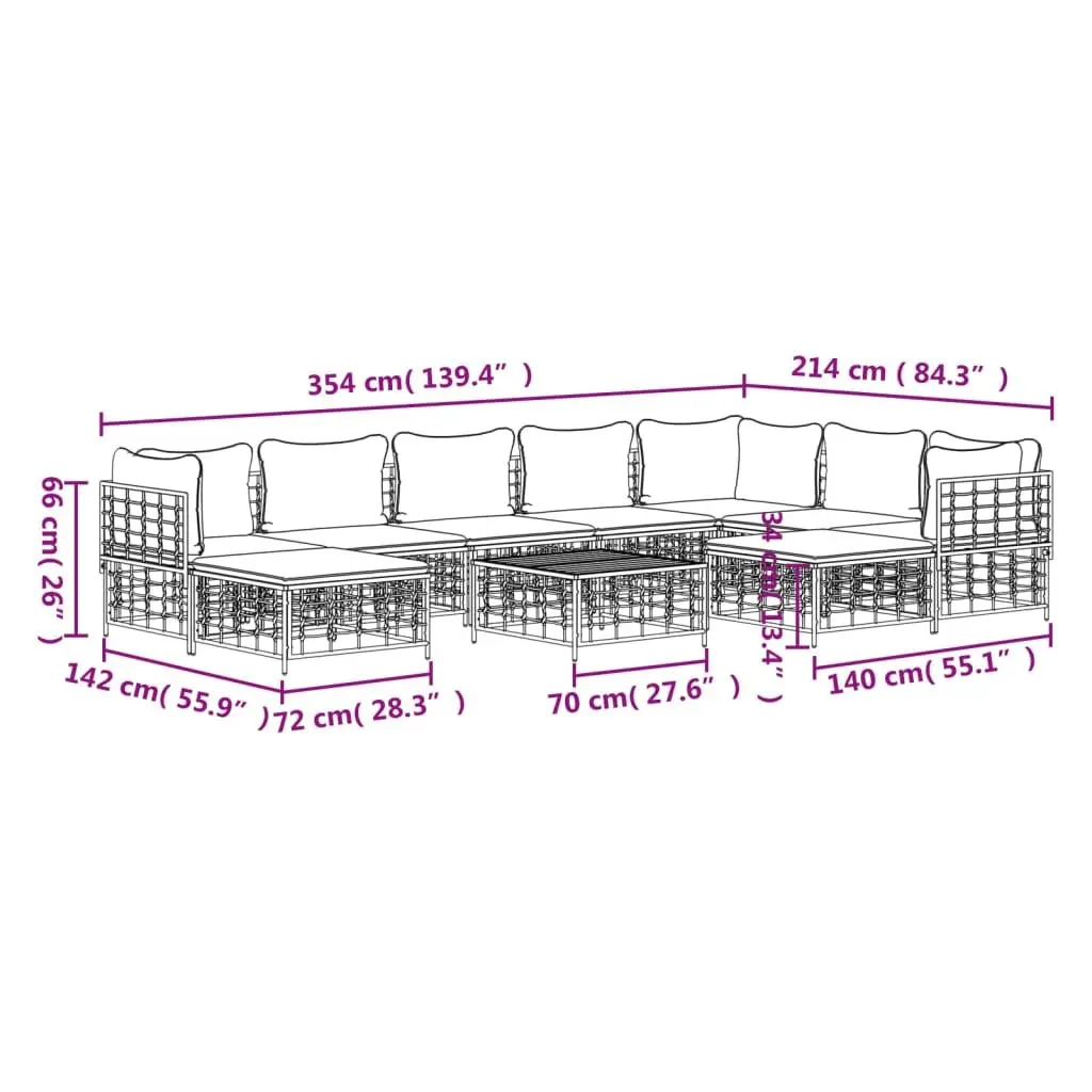 Garden Lounge Set Poly Rattan 10 Piece Modular Anthracite Outdoor Furniture with Cushions