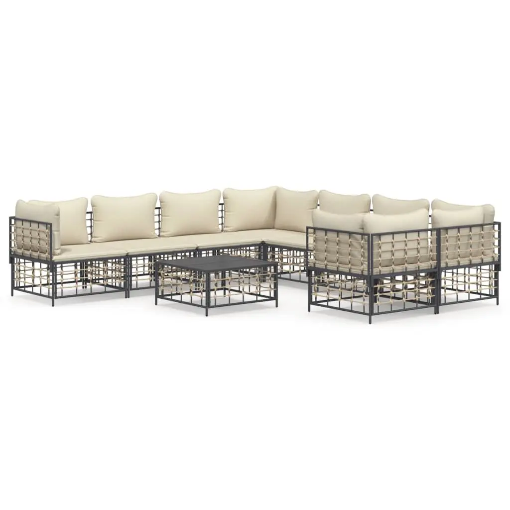 Outdoor Garden Lounge Set 9 Piece Poly Rattan Seating with Cushions Anthracite
