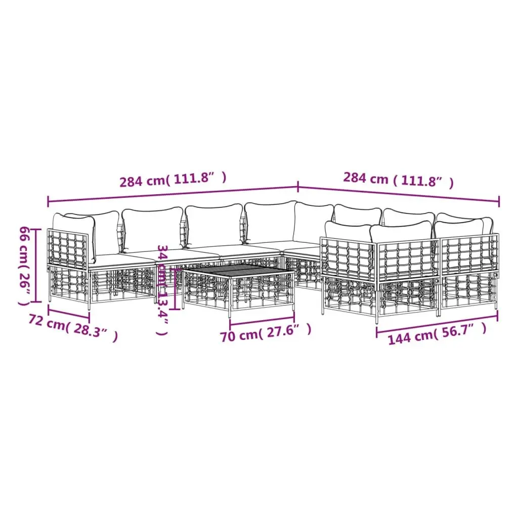 Outdoor Garden Lounge Set 9 Piece Poly Rattan Seating with Cushions Anthracite