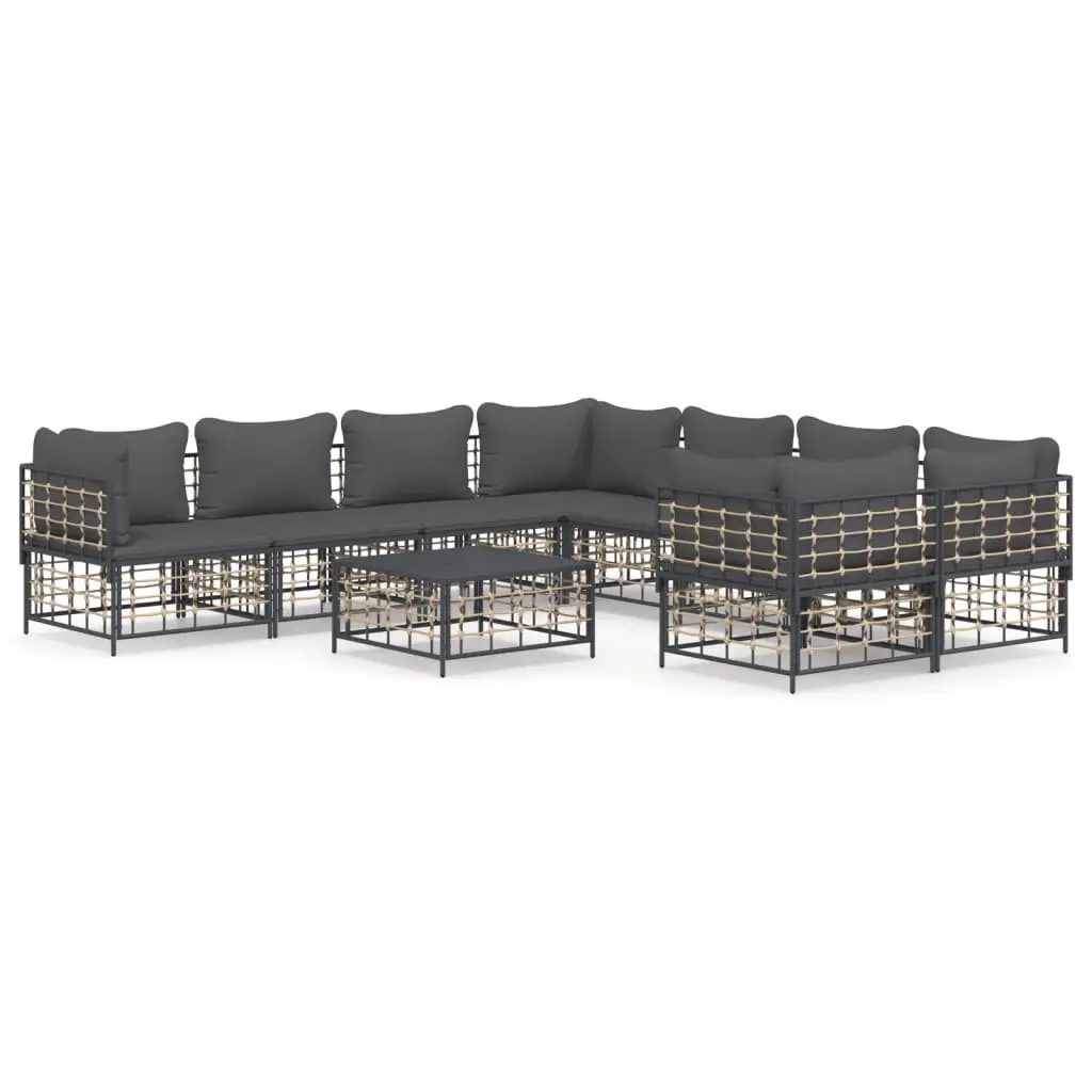 9 Piece Outdoor Lounge Set Poly Rattan Sofa Anthracite with Cushions