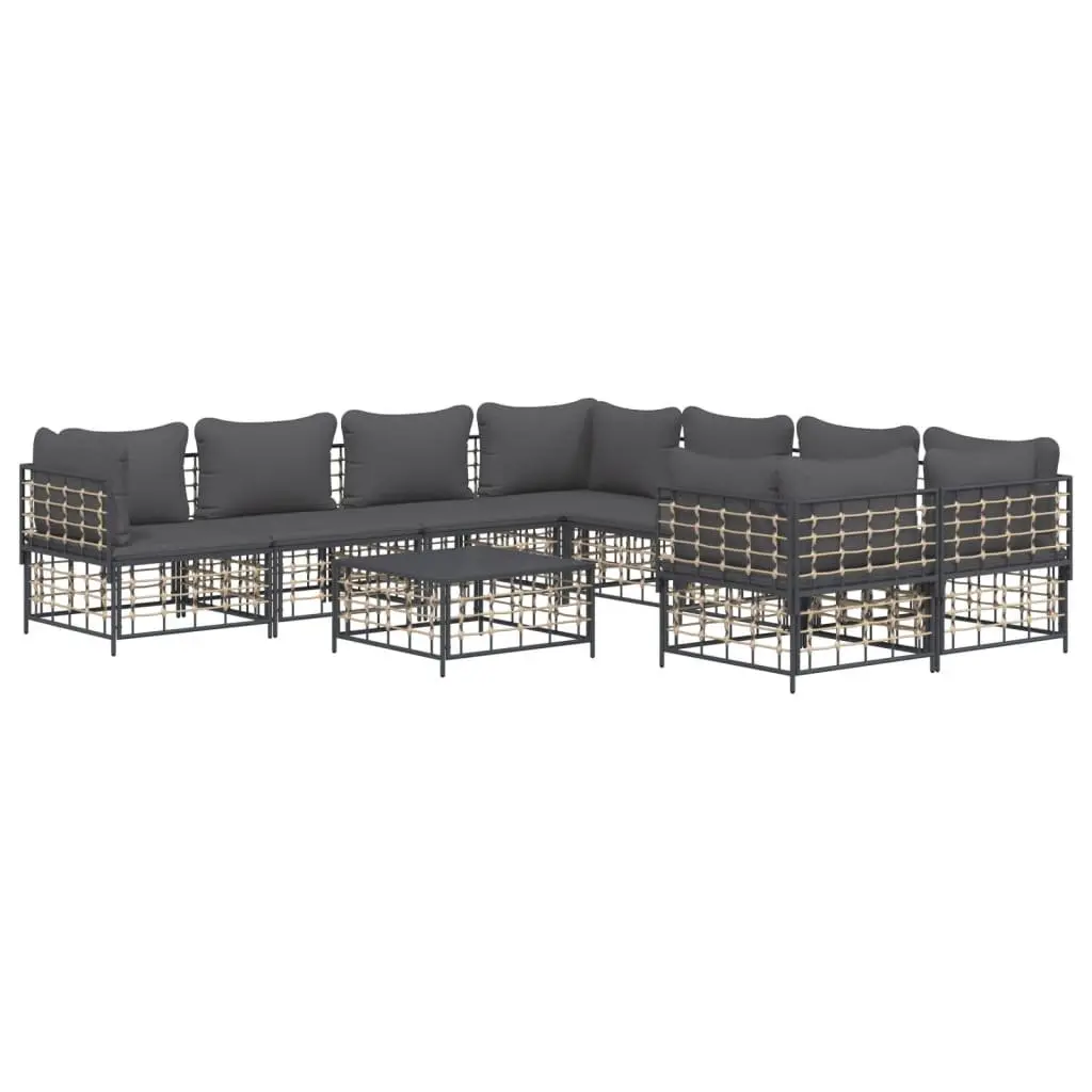 9 Piece Outdoor Lounge Set Poly Rattan Sofa Anthracite with Cushions