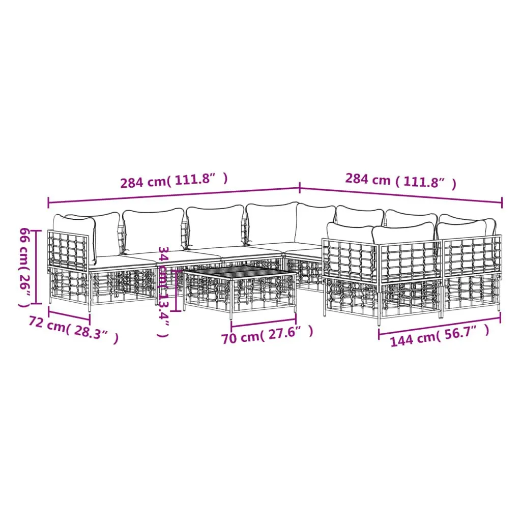 9 Piece Outdoor Lounge Set Poly Rattan Sofa Anthracite with Cushions