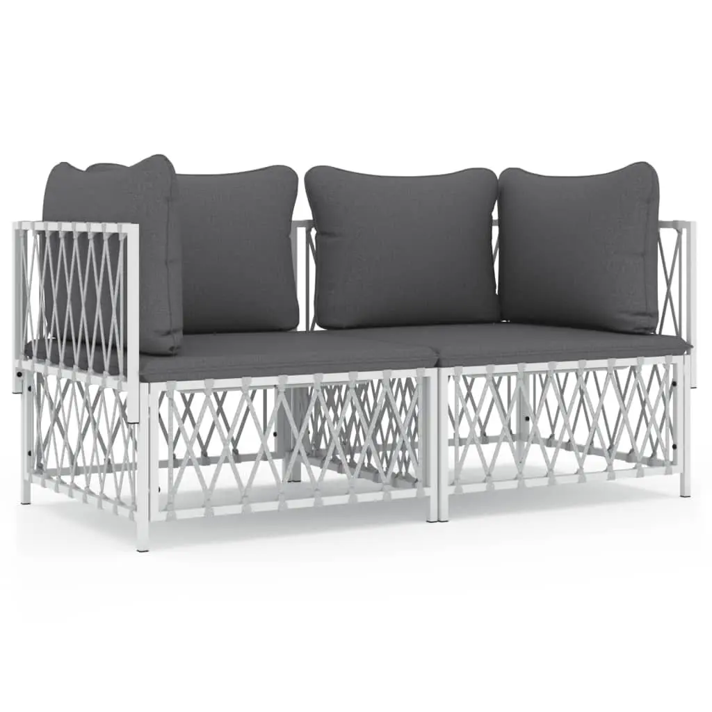 2 Piece Garden Lounge Set White Steel Frame with Cushions Outdoor Patio Sofa