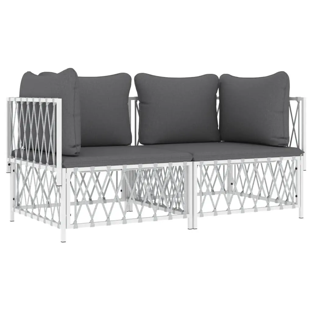 2 Piece Garden Lounge Set White Steel Frame with Cushions Outdoor Patio Sofa