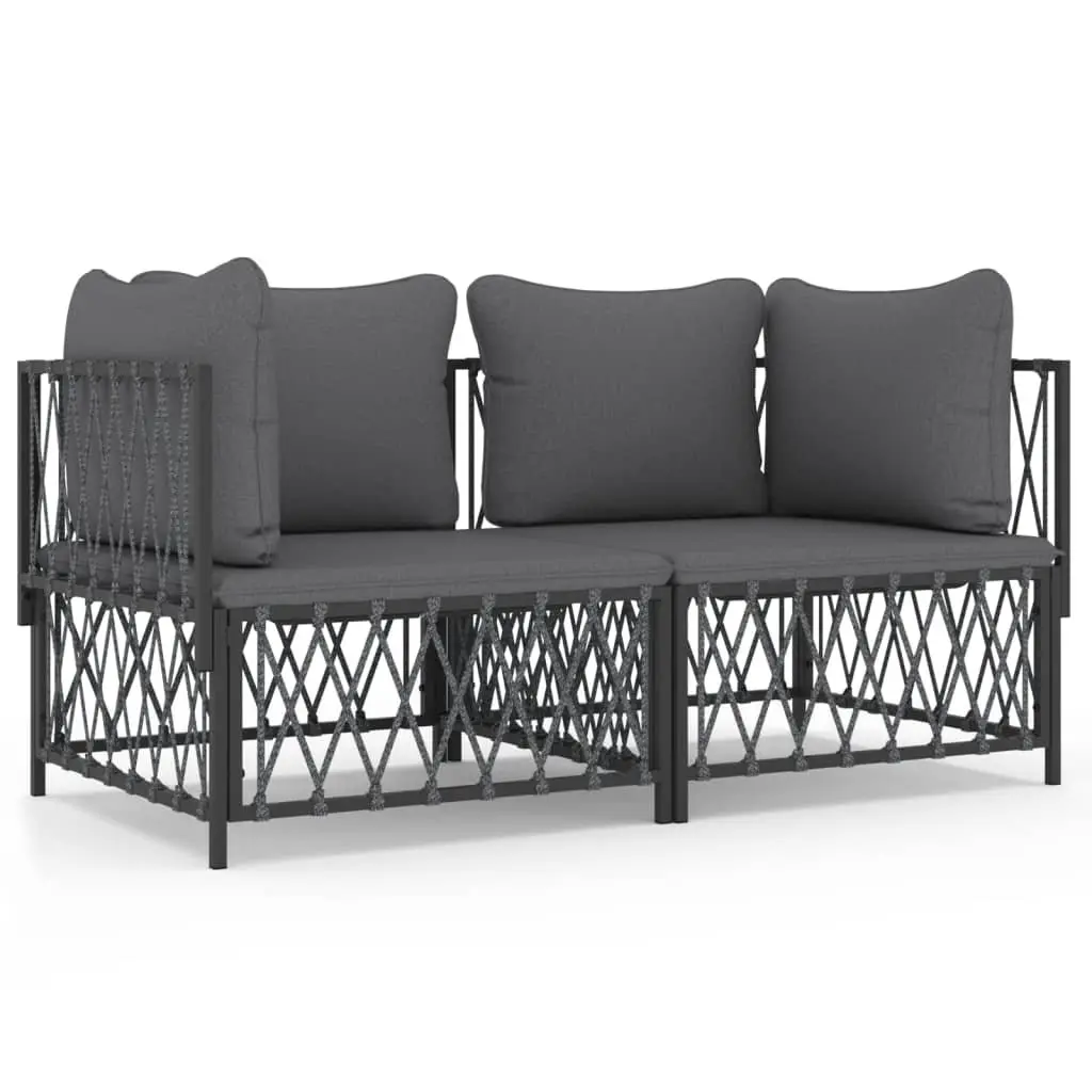 Garden Lounge Set 2 Piece Powder-coated Steel Frame Anthracite Woven Fabric Cushions