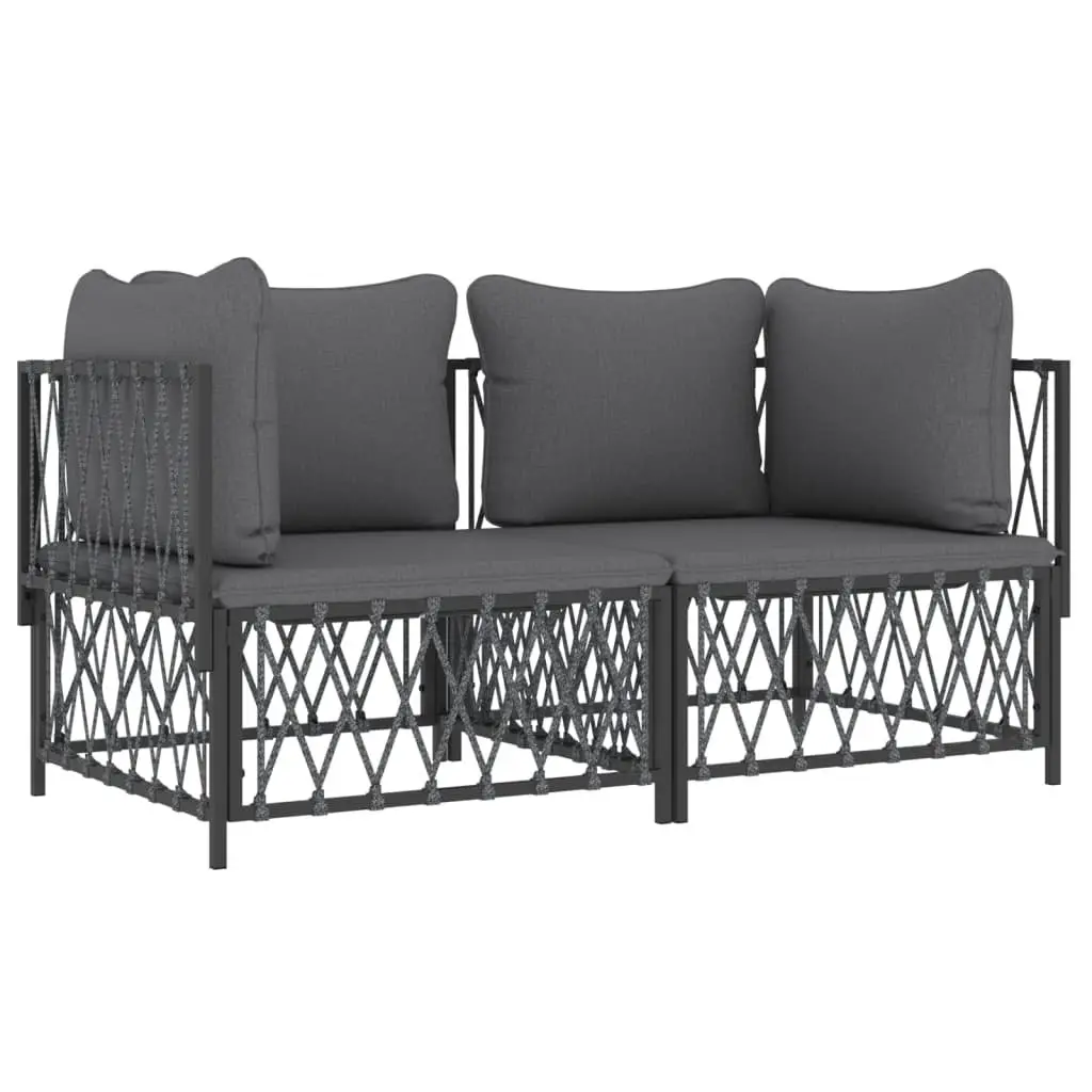 Garden Lounge Set 2 Piece Powder-coated Steel Frame Anthracite Woven Fabric Cushions