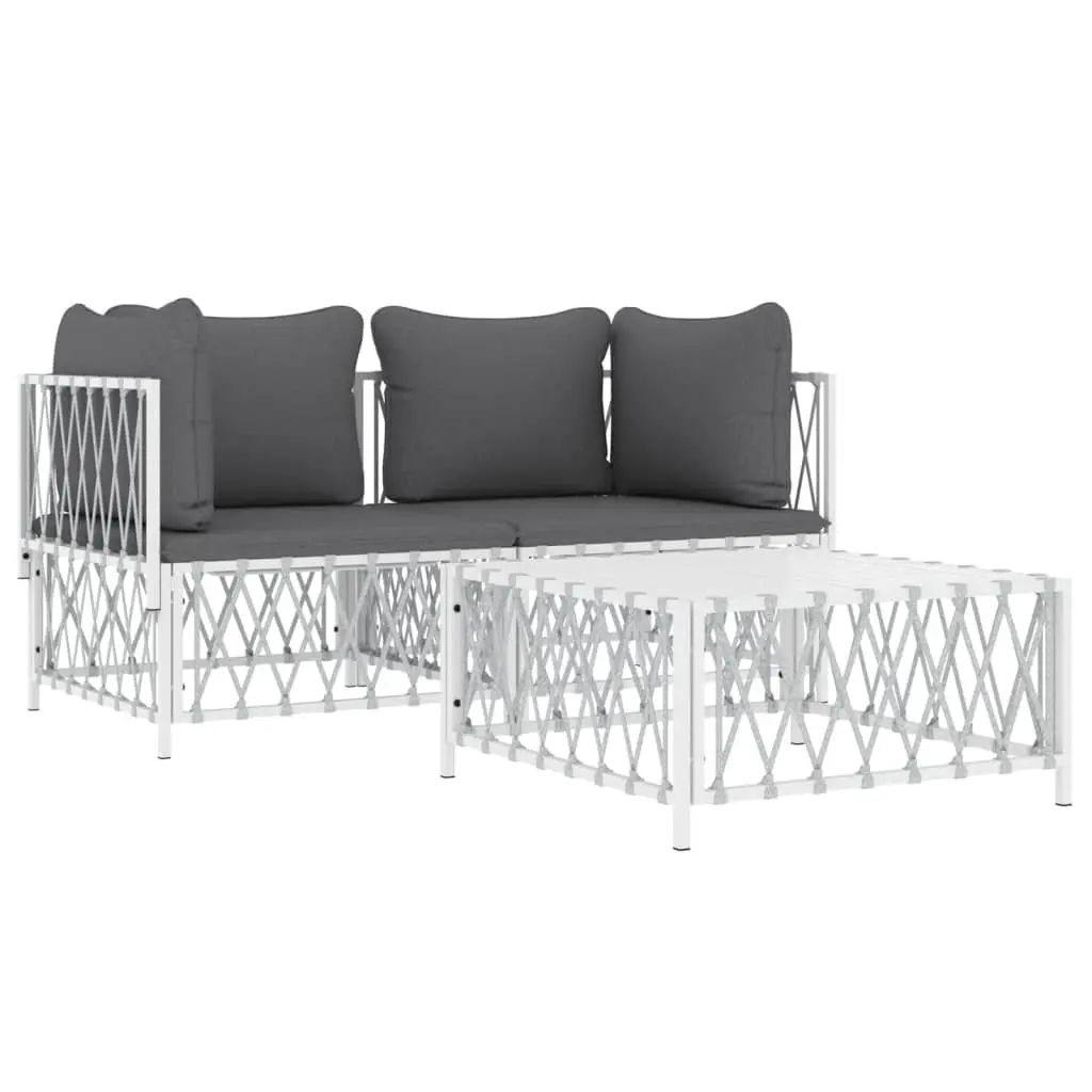 3 Piece Outdoor Furniture Set White Steel Frame Cushions Garden Lounge Patio