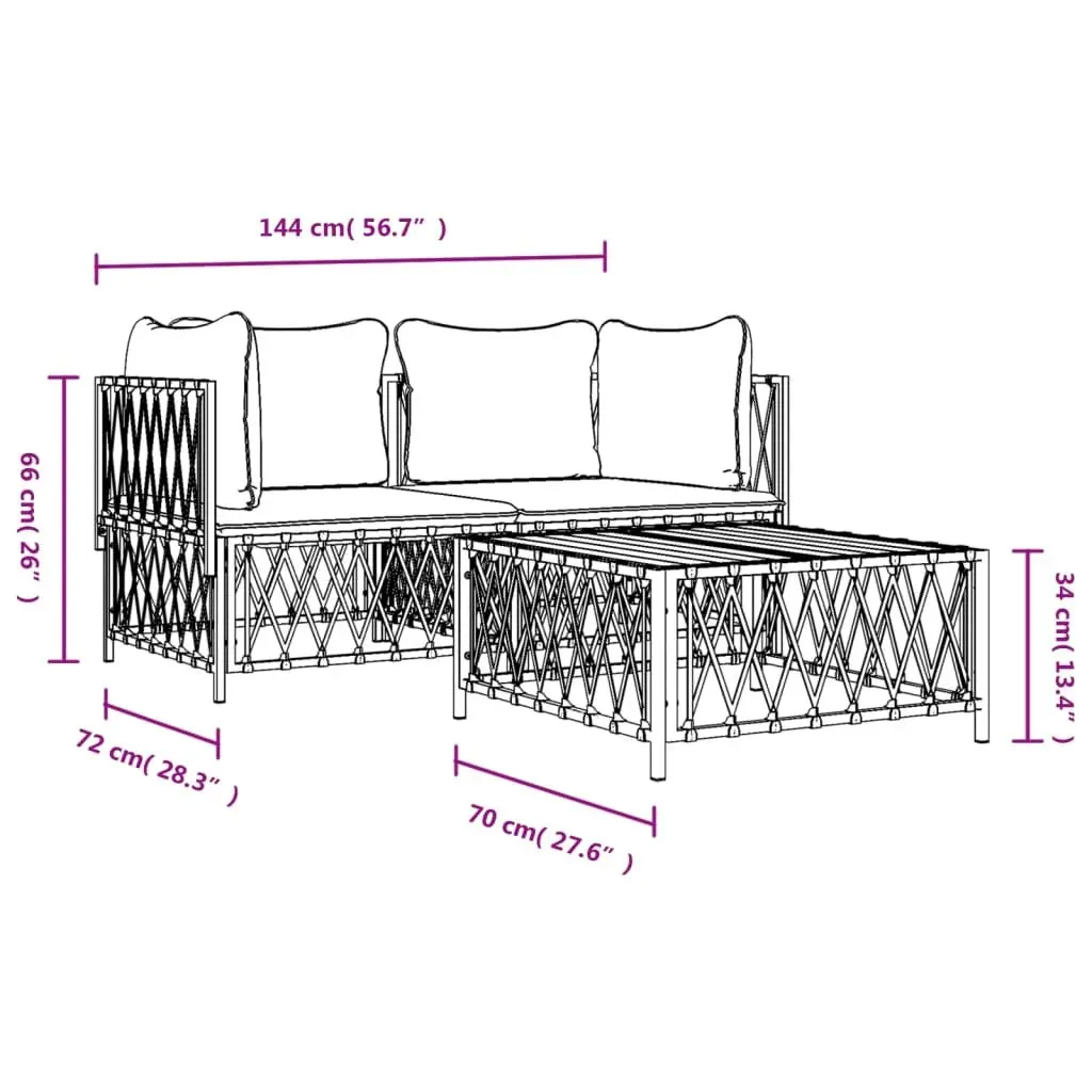 3 Piece Outdoor Furniture Set White Steel Frame Cushions Garden Lounge Patio