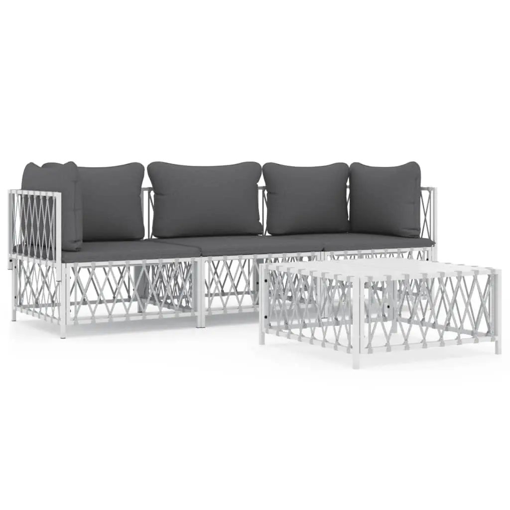 Garden Lounge Set 4 Piece Outdoor Furniture White Steel Frame Cushions