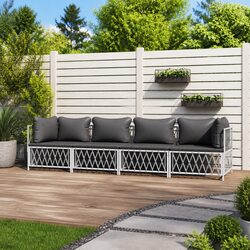 Garden Lounge Set 4 Piece Outdoor Furniture White Steel Frame Cushions Sofa