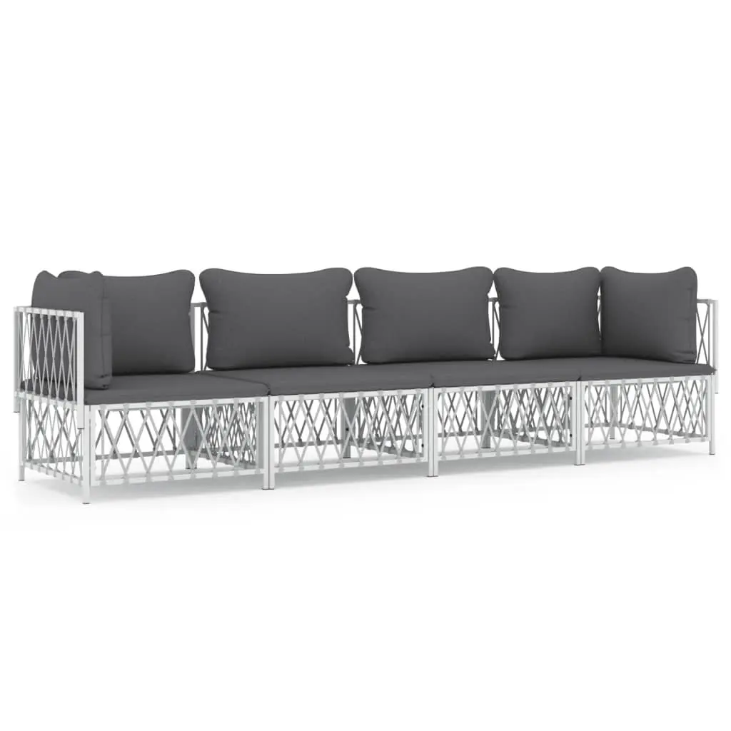 Garden Lounge Set 4 Piece Modular White Powder-coated Steel Frame Woven Fabric Cushions Sofa
