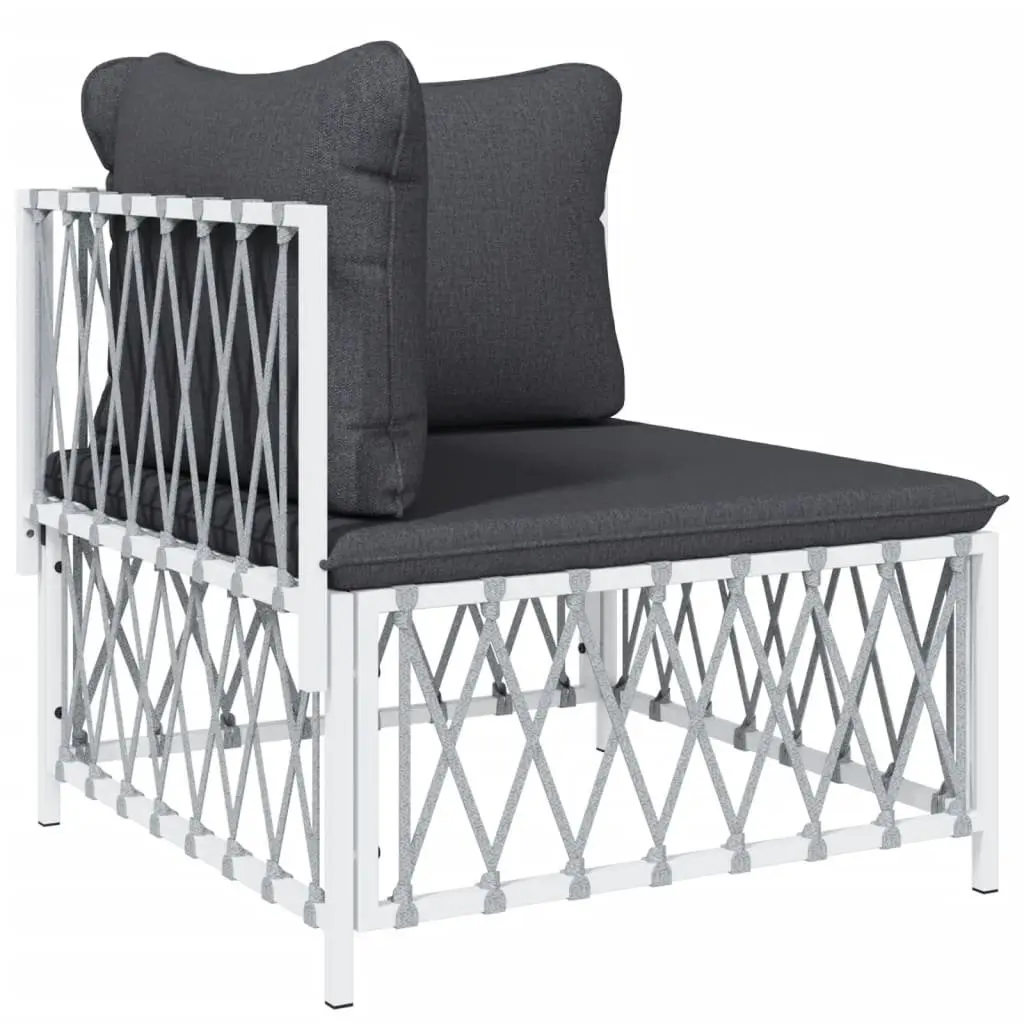 Garden Lounge Set 4 Piece Modular White Powder-coated Steel Frame Woven Fabric Cushions Sofa