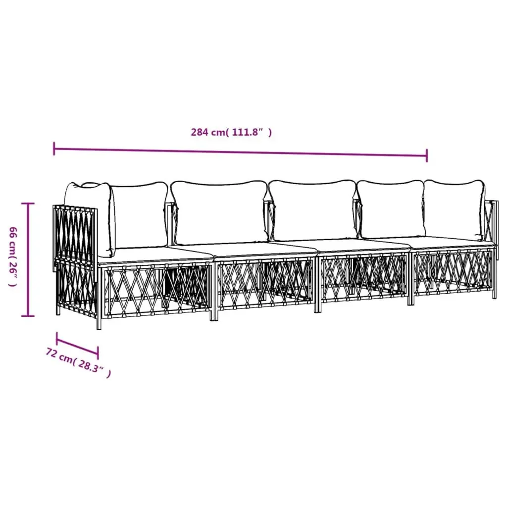 Garden Lounge Set 4 Piece Modular White Powder-coated Steel Frame Woven Fabric Cushions Sofa
