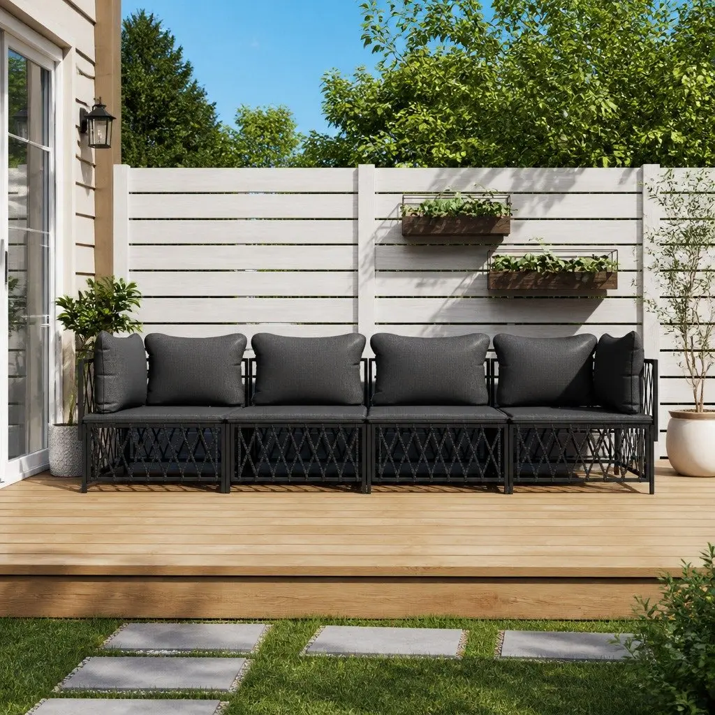 4 Piece Garden Lounge Set Powder-coated Steel Frame Anthracite Woven Fabric Cushions