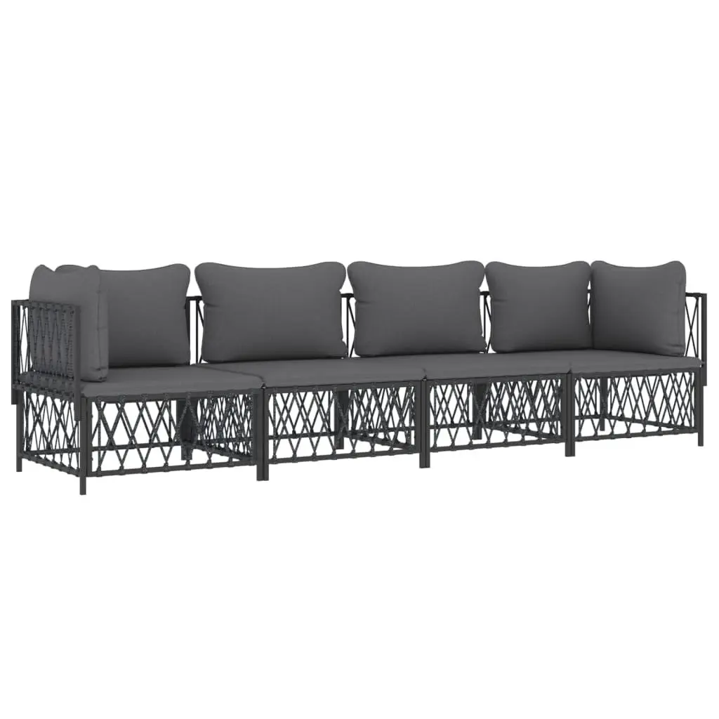 4 Piece Garden Lounge Set Powder-coated Steel Frame Anthracite Woven Fabric Cushions