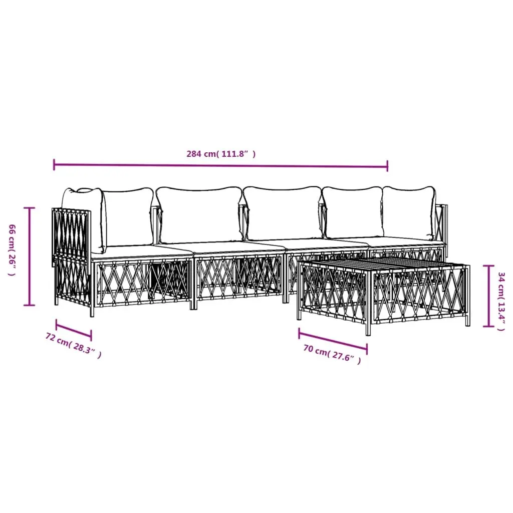 5 Piece Garden Lounge Set Anthracite Outdoor Furniture Modular Sofa with