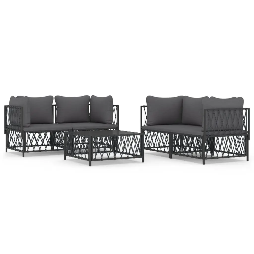 Garden Lounge Set Modular Woven Fabric 5 Piece Outdoor Furniture Anthracite