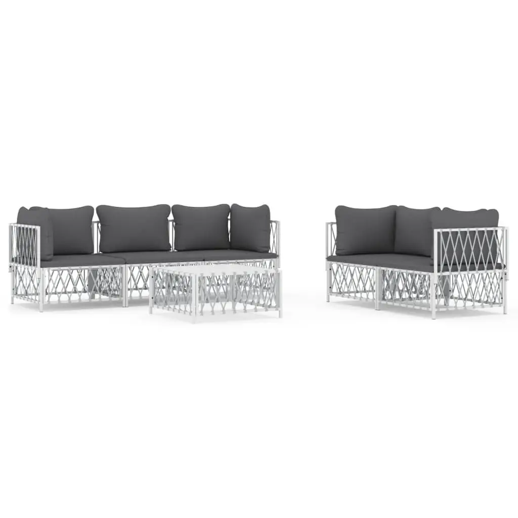 Garden Lounge Set 6 Piece Outdoor Furniture White Steel Frame Cushioned Sofa