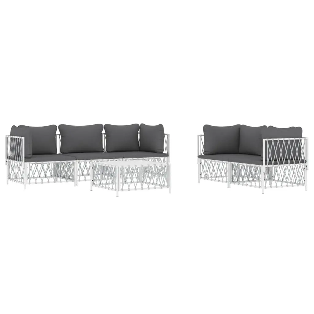 Garden Lounge Set 6 Piece Outdoor Furniture White Steel Frame Cushioned Sofa