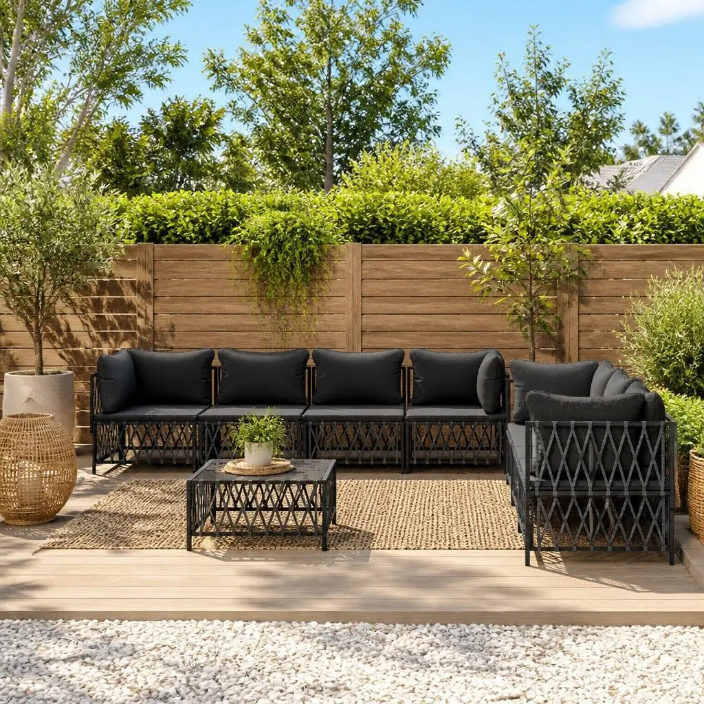 Garden Lounge Set 8 Piece Outdoor Furniture with Cushions Anthracite Steel Frame