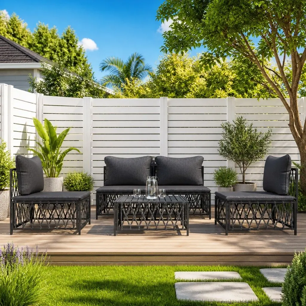 Garden Lounge Set Modular Steel Frame 5 Piece Anthracite