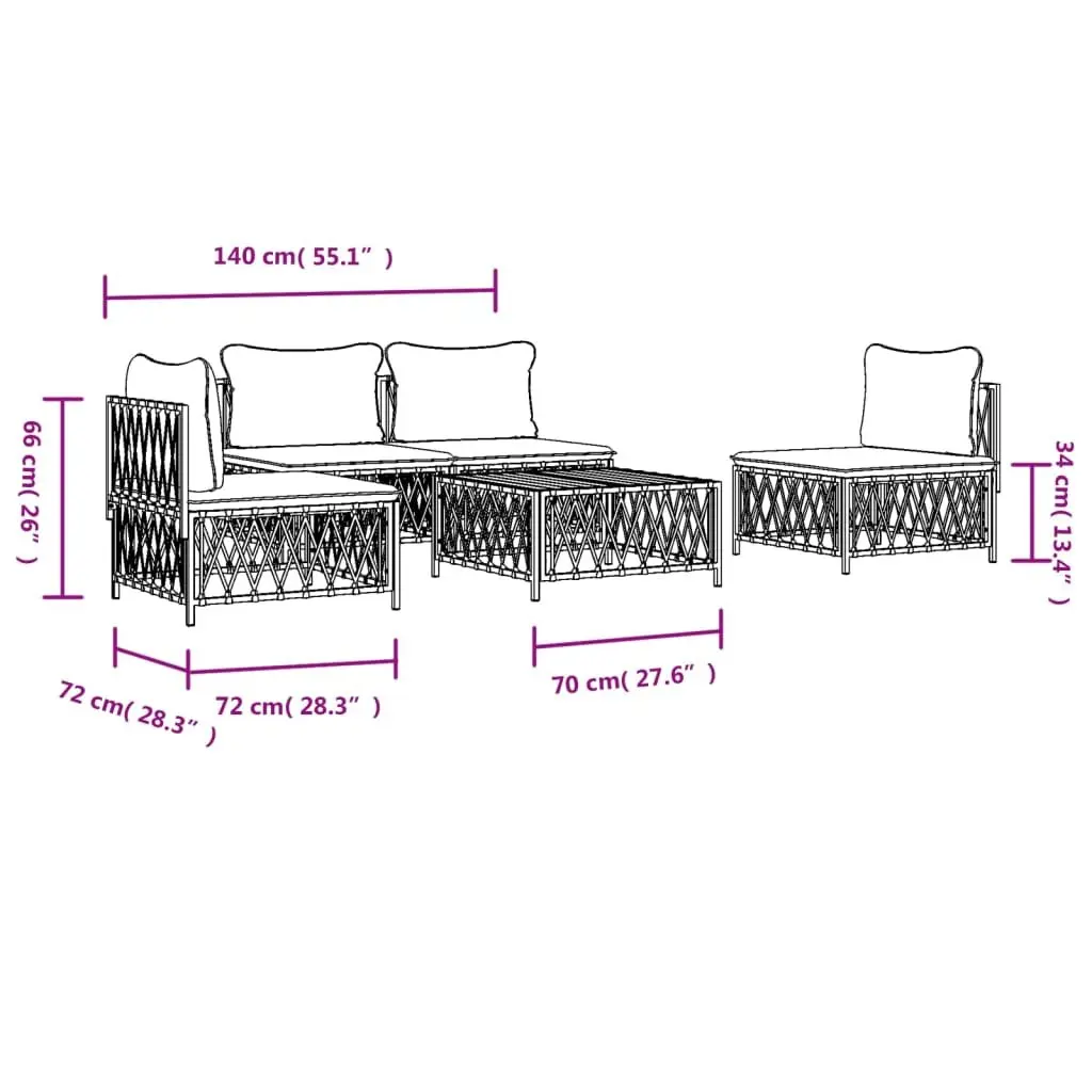 Garden Lounge Set Modular Steel Frame 5 Piece Anthracite