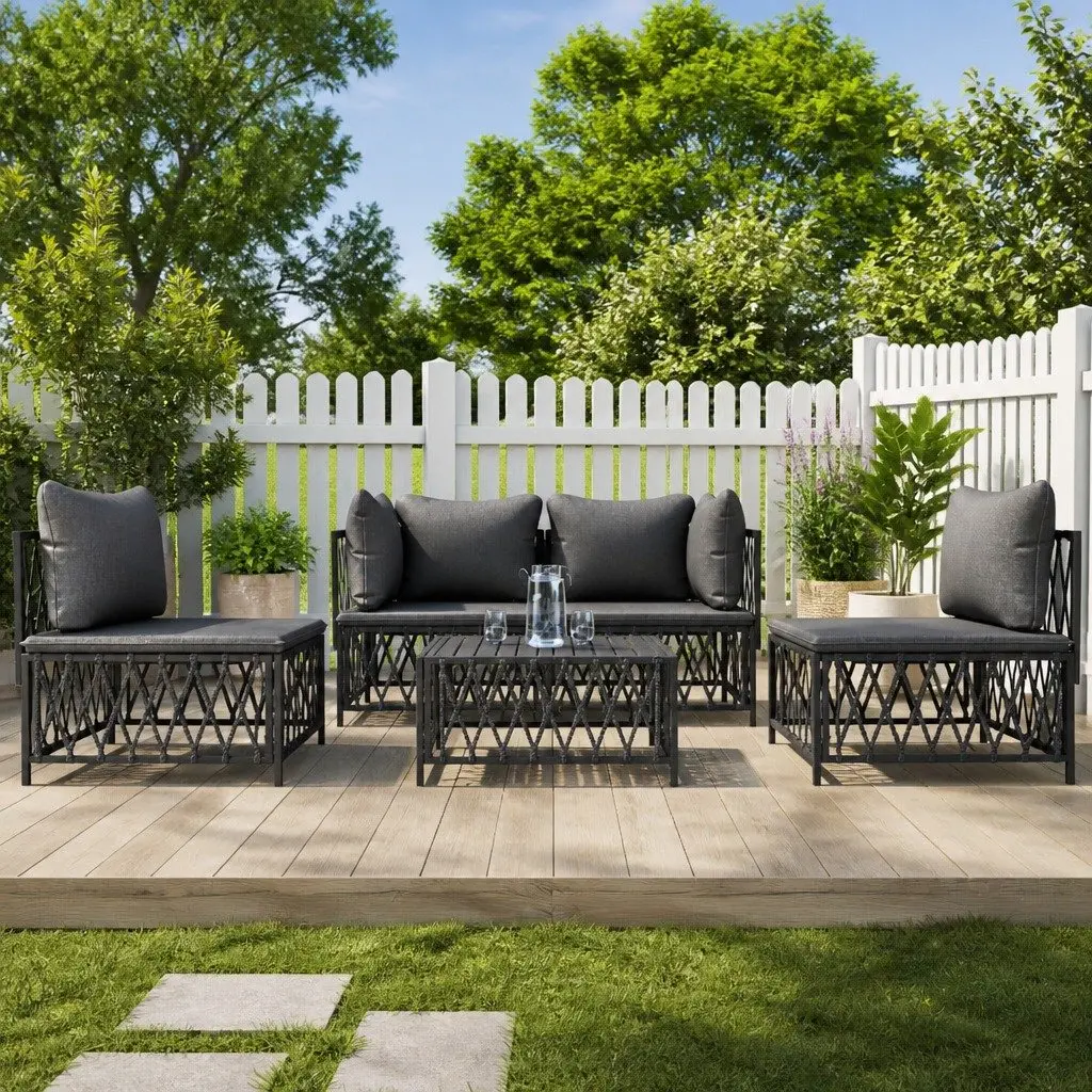 Garden Lounge Set 5 Piece Modular Outdoor Furniture Anthracite Powder-coated Steel Frame with Woven Fabric Cushions