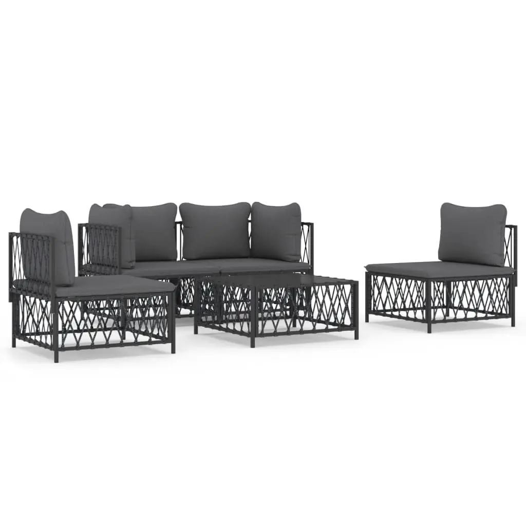 Garden Lounge Set 5 Piece Modular Outdoor Furniture Anthracite Powder-coated Steel Frame with Woven Fabric Cushions
