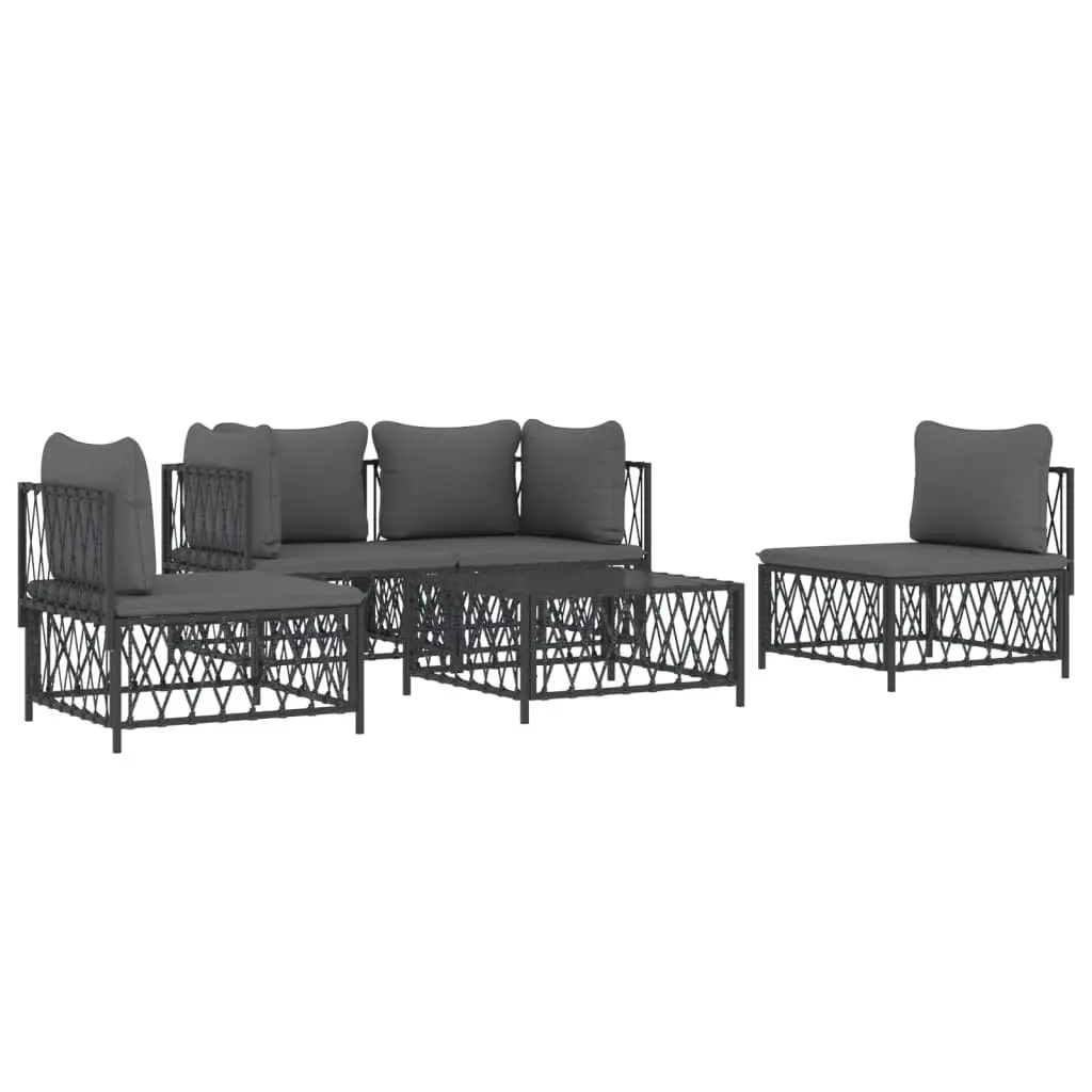 Garden Lounge Set 5 Piece Modular Outdoor Furniture Anthracite Powder-coated Steel Frame with Woven Fabric Cushions