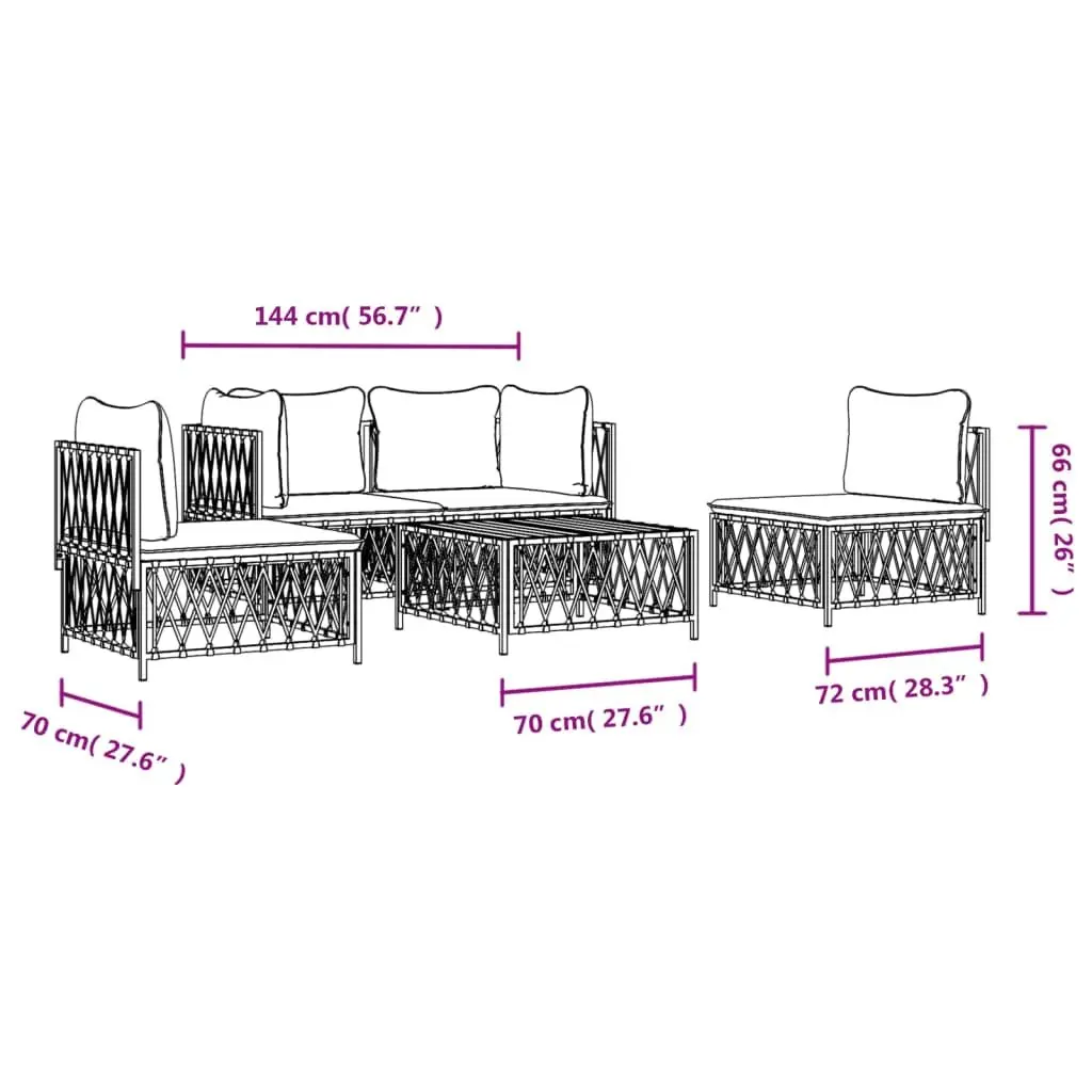 Garden Lounge Set 5 Piece Modular Outdoor Furniture Anthracite Powder-coated Steel Frame with Woven Fabric Cushions
