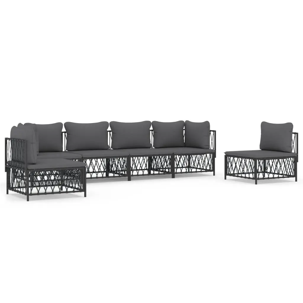 Garden Lounge Set Powder-coated Steel 6 Piece Anthracite Outdoor Furniture Sectional Sofa with Cushions