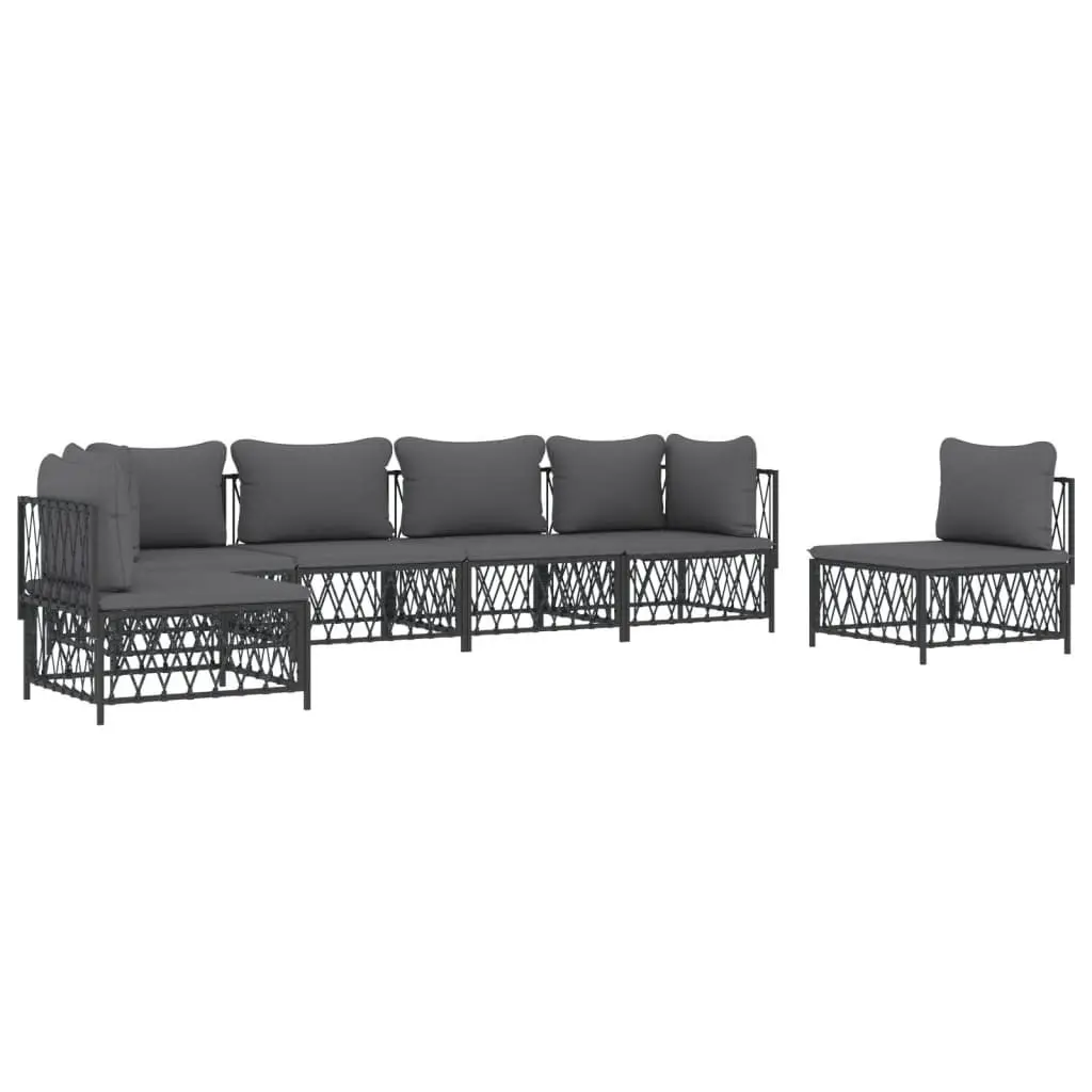 Garden Lounge Set Powder-coated Steel 6 Piece Anthracite Outdoor Furniture Sectional Sofa with Cushions
