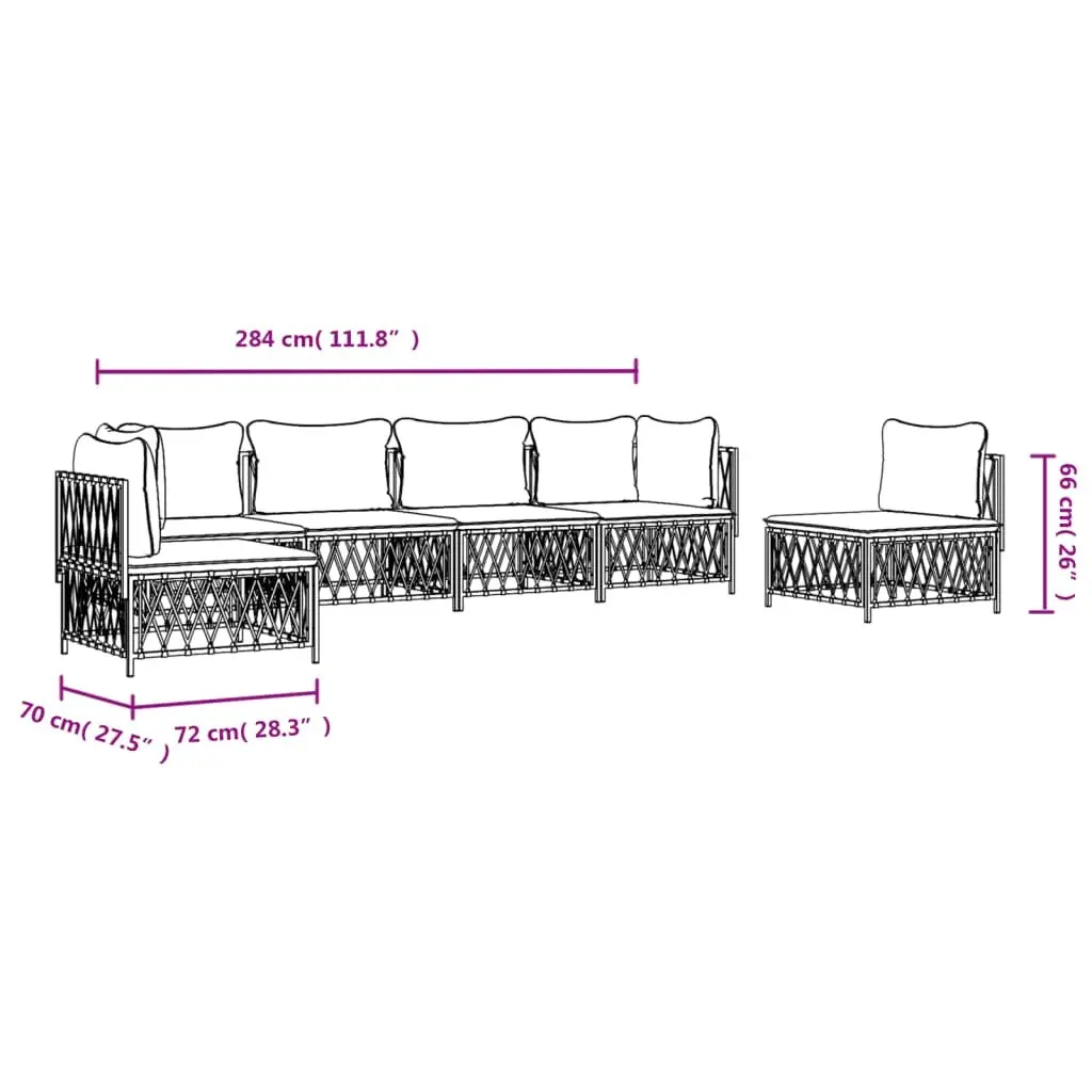 Garden Lounge Set Powder-coated Steel 6 Piece Anthracite Outdoor Furniture Sectional Sofa with Cushions