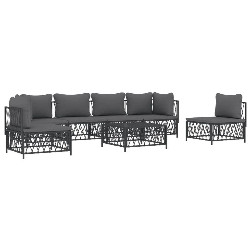 7 Piece Modular Sofa Set Powder Coated Steel Frame Woven Fabric Cushions Anthracite