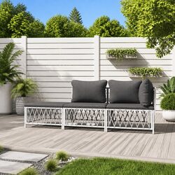 Garden Lounge Set 3 Piece Outdoor Furniture White Steel Frame Cushions Sofa