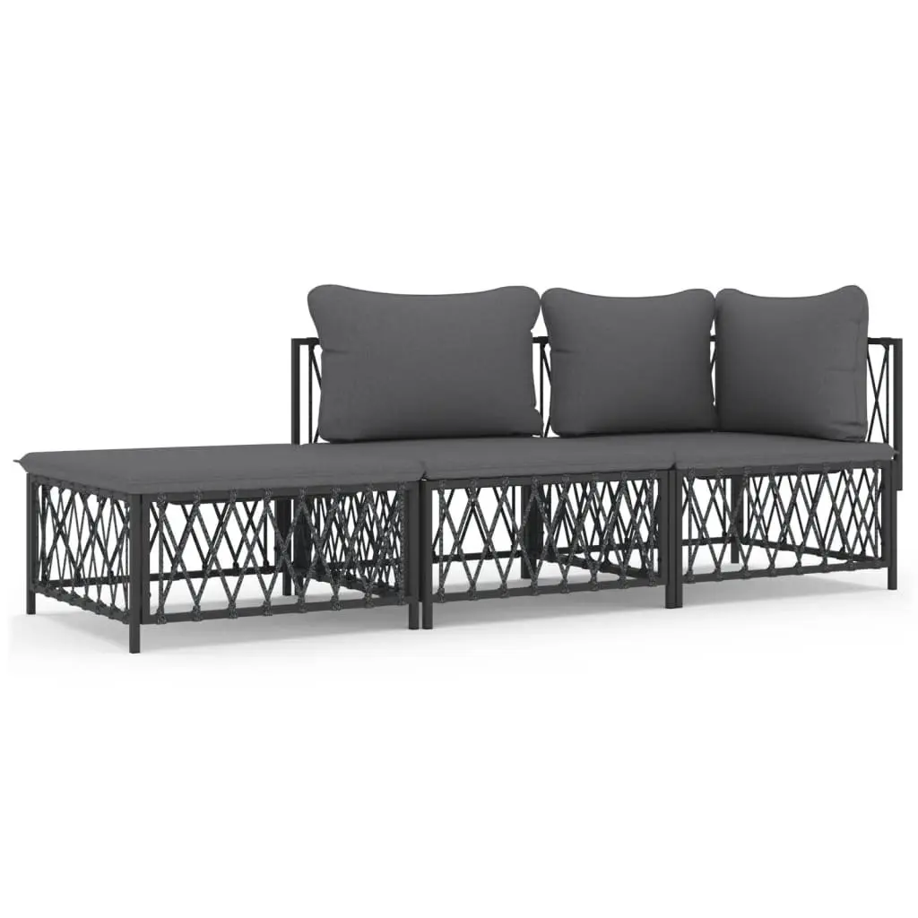 3 Piece Outdoor Garden Lounge Set Steel Frame Anthracite Woven Fabric Cushions