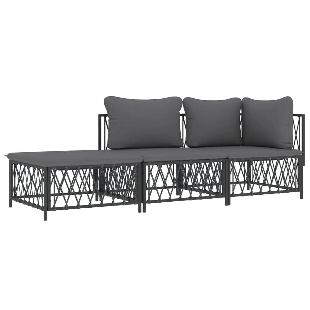 3 Piece Outdoor Garden Lounge Set Steel Frame Anthracite Woven Fabric Cushions