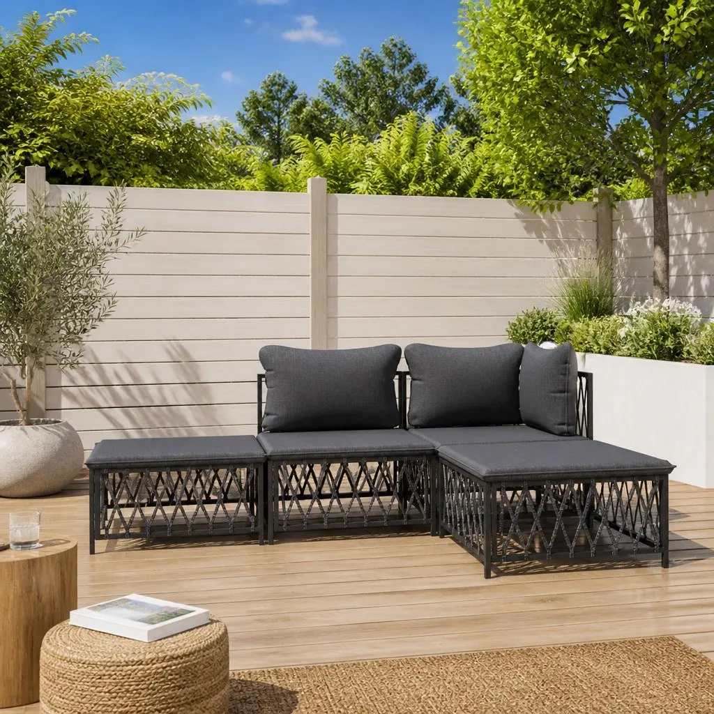 4 Piece Garden Lounge Set Powder-coated Steel Frame Woven Fabric Cushions Anthracite